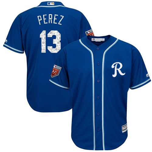 Royals #13 Salvador Perez Royal Blue 2018 Spring Training Cool Base Stitched MLB Jersey - Click Image to Close